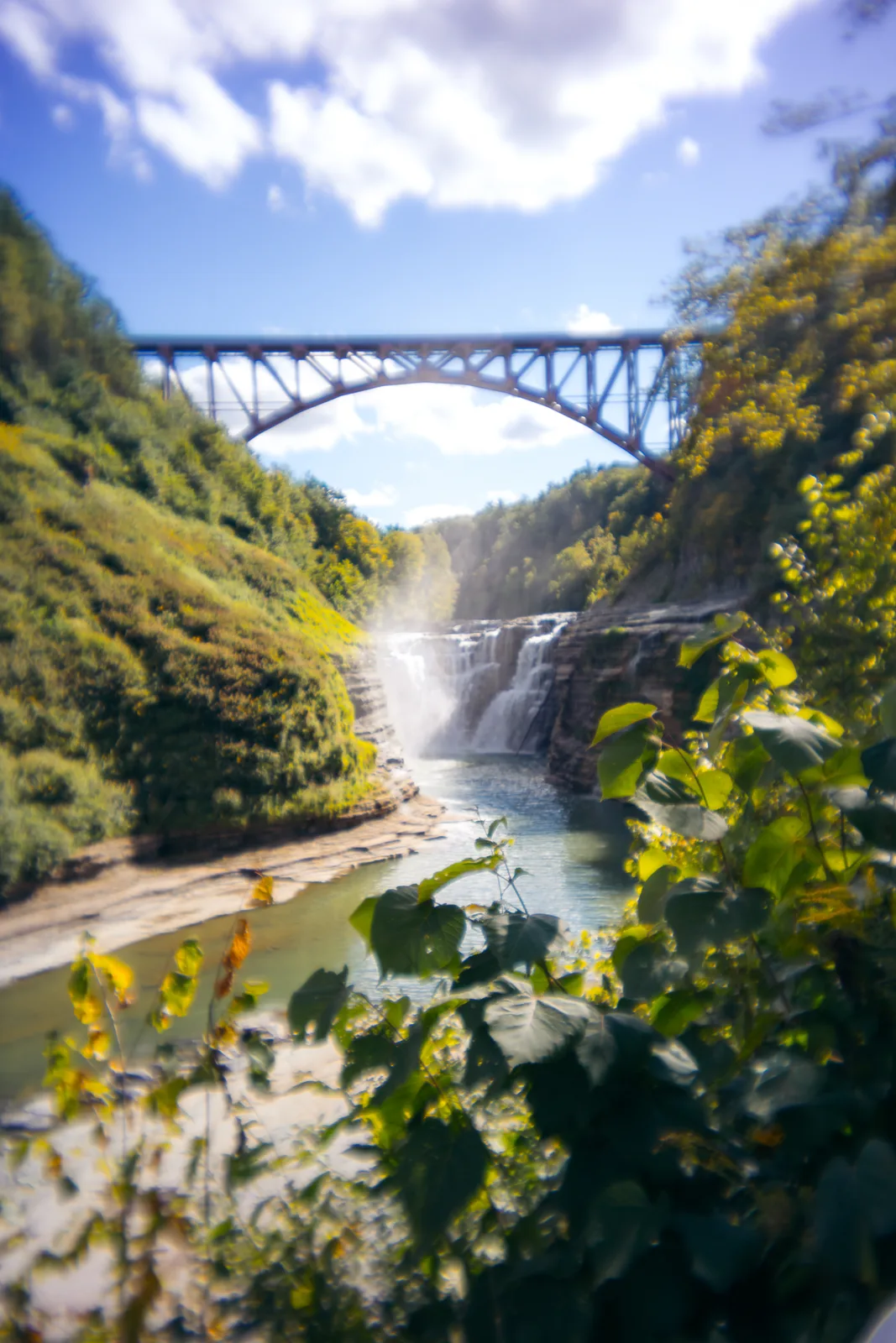 Middle Falls and the railroad bridge at Letchworth State Park